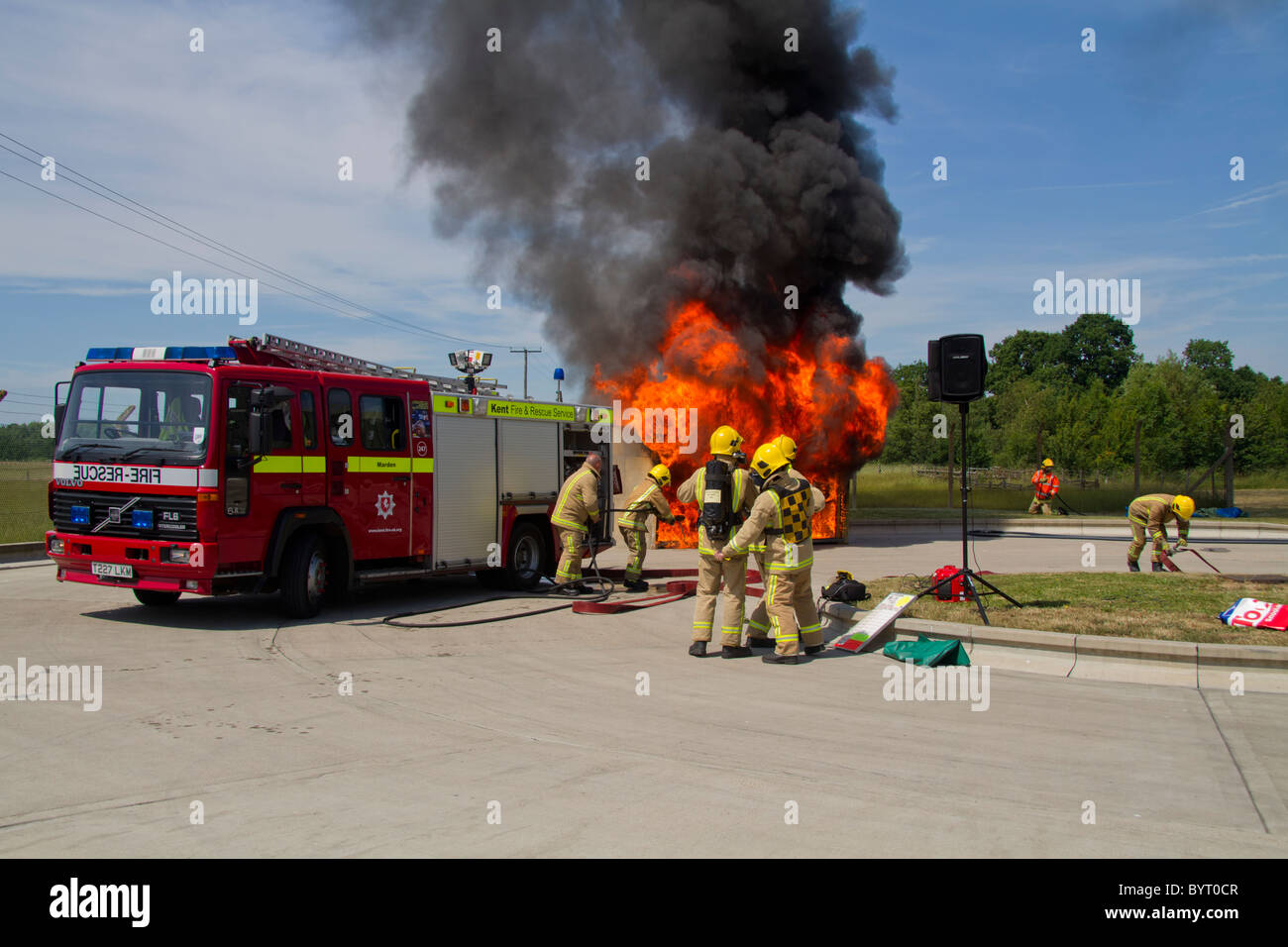 Firefighting practice exercise Stock Photo