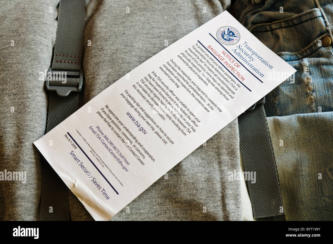 Tsa Notice Of Baggage Inspection Inside A Suitcase With Clothes Stock Photo Alamy