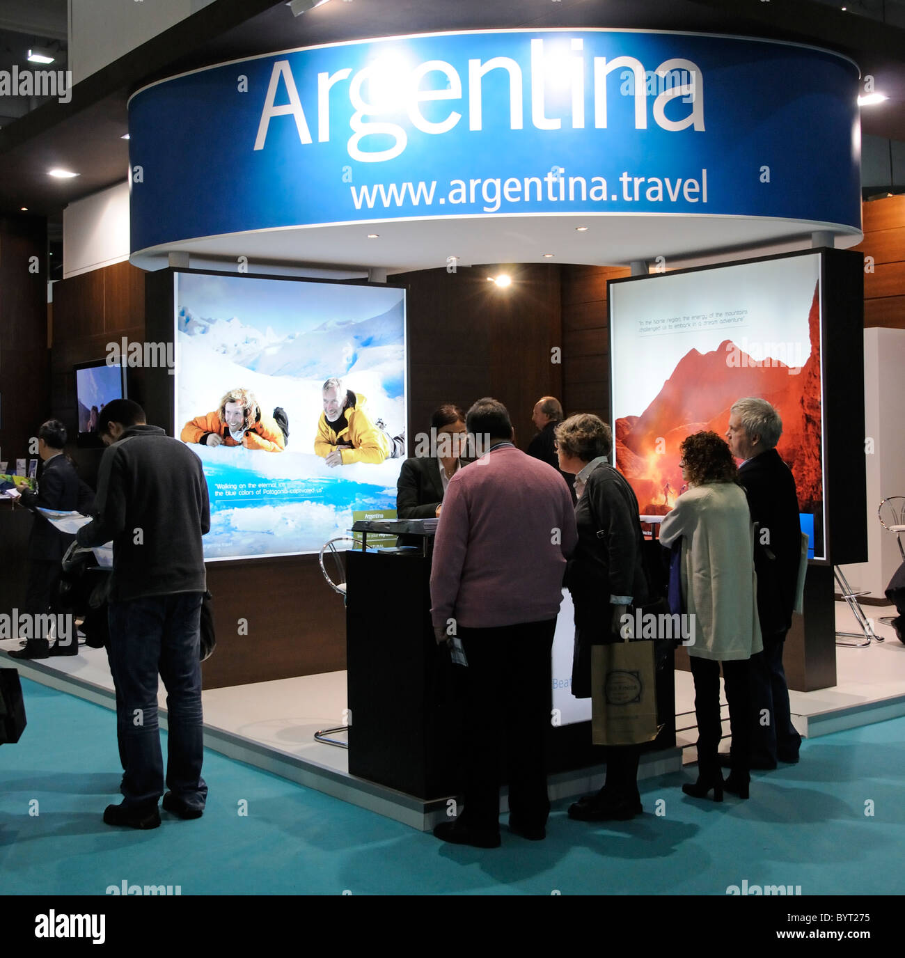 Argentina National Institute Tourism promotion stand exhibiting their holidays at Destinations travel fair at Earls Court London Stock Photo