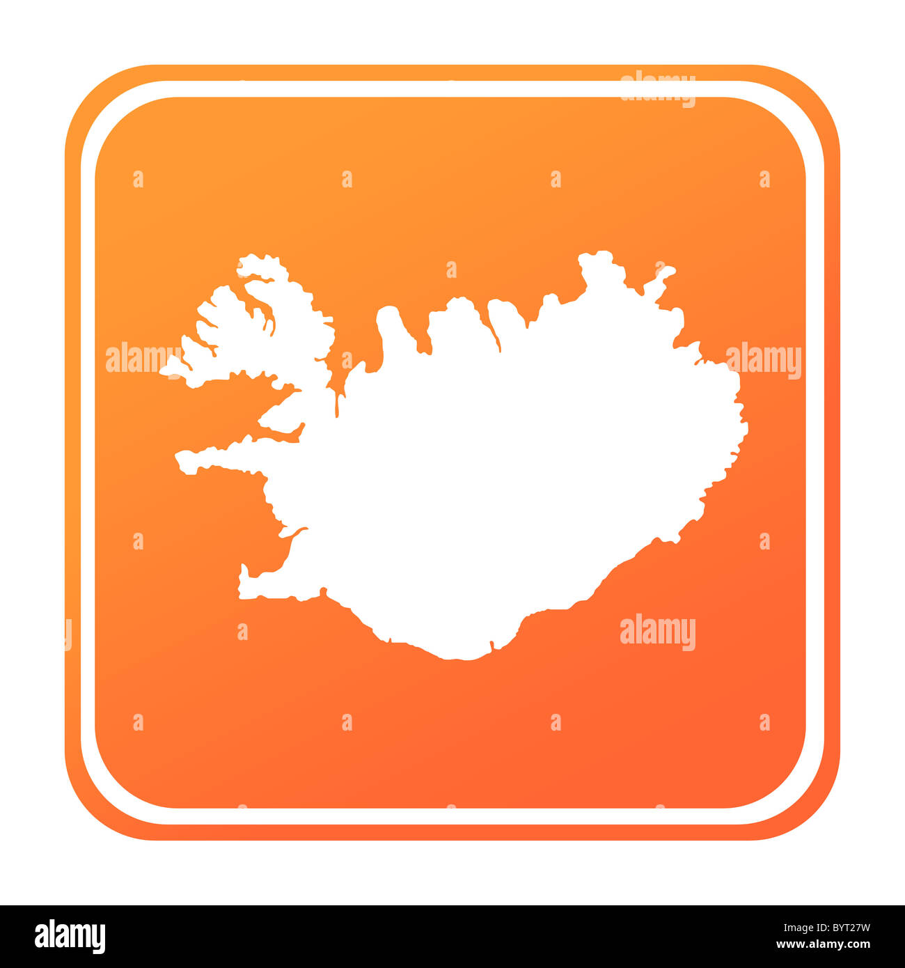 Illustration of Iceland map button; isolated on white background. Stock Photo