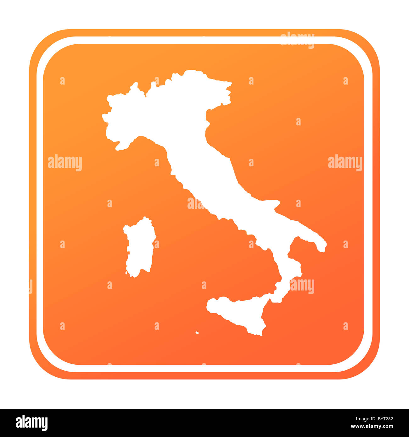 Illustration of Italy map button; isolated on white background. Stock Photo