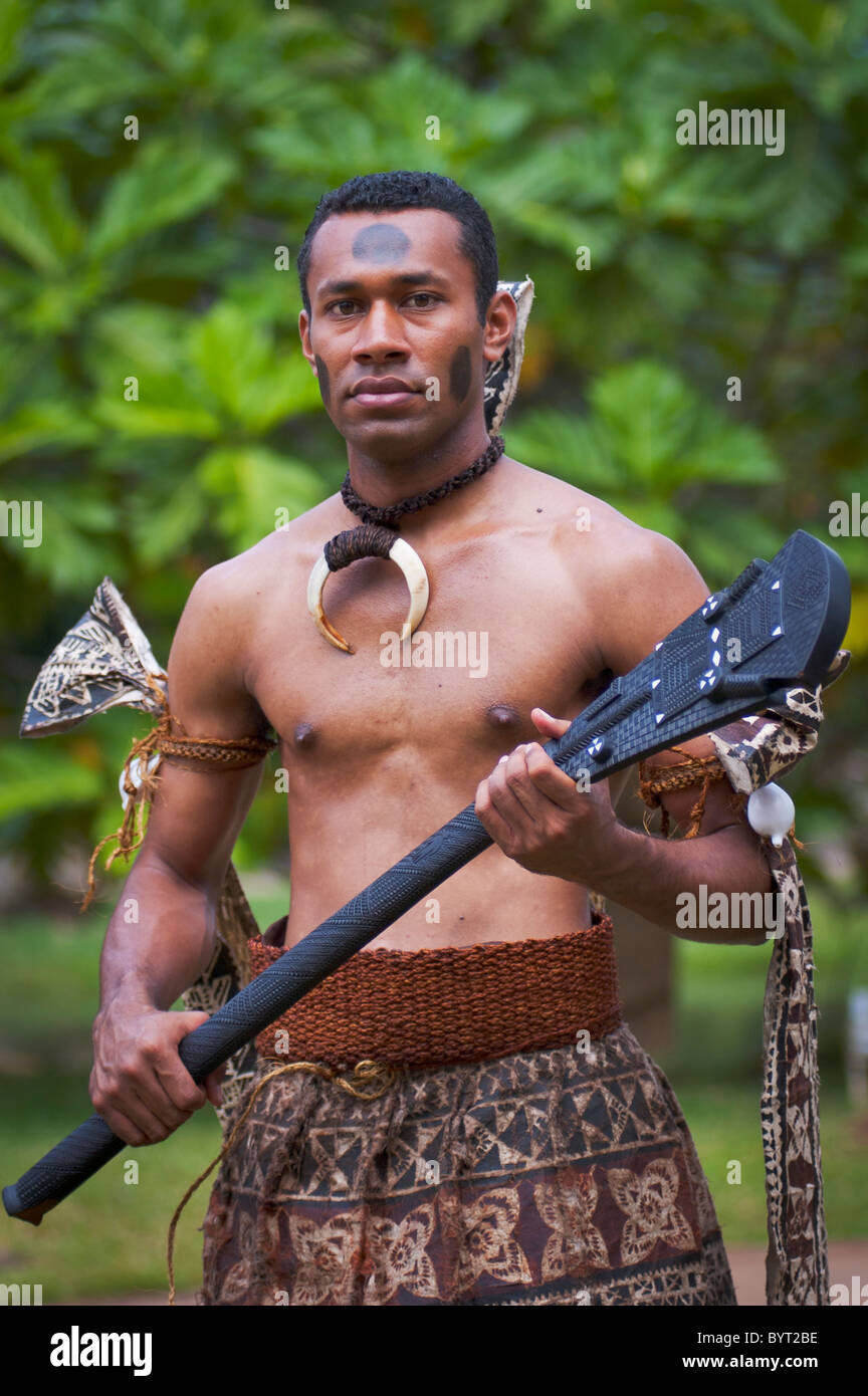 Fijian Man Vito Qaqa From Vitu Levi Fiji In Traditional Warrior