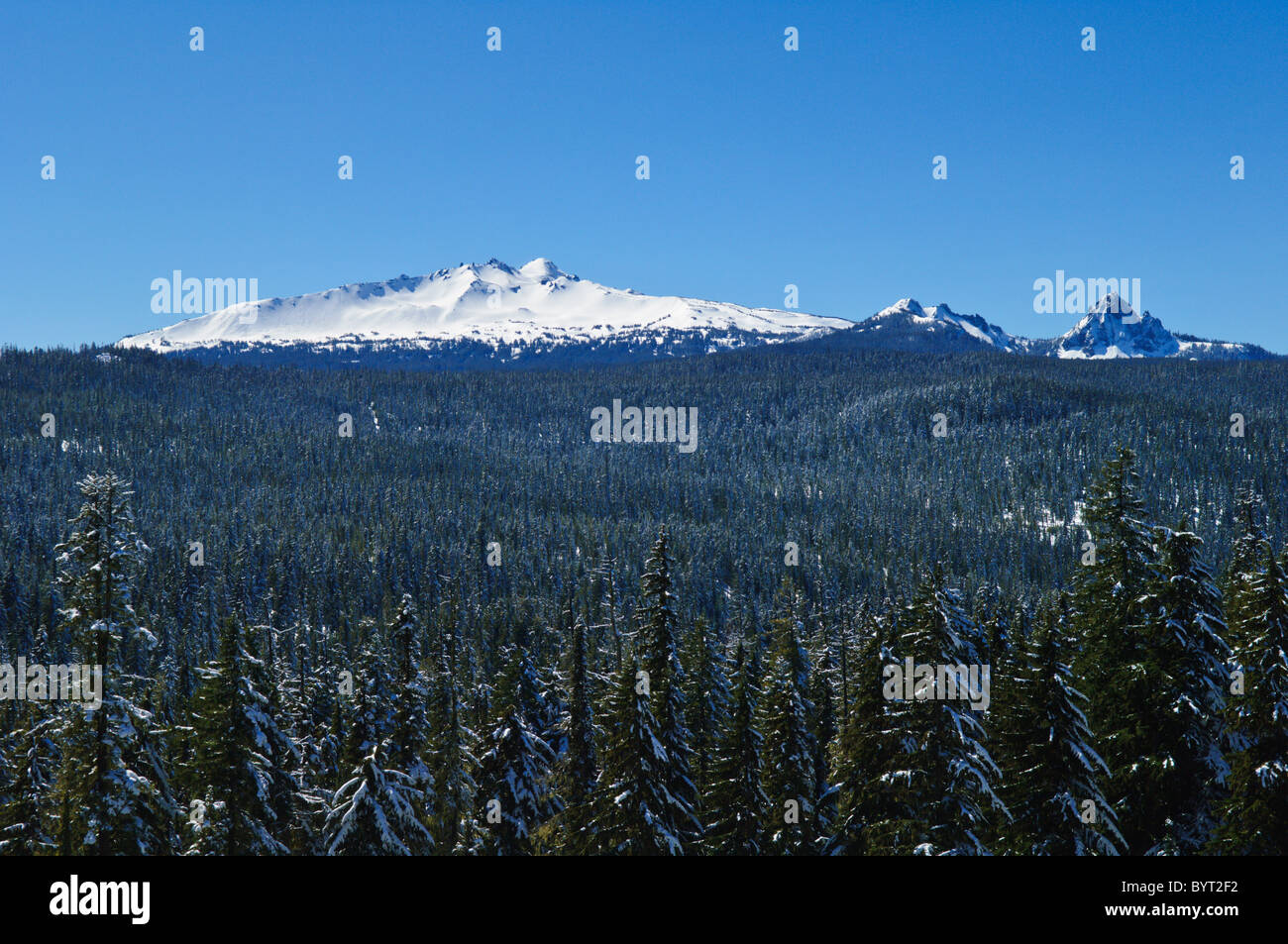 Diamond Peak (centerleft) and Mount Yoran (right) from Highway 58 viewpoint; Cascade Mountains