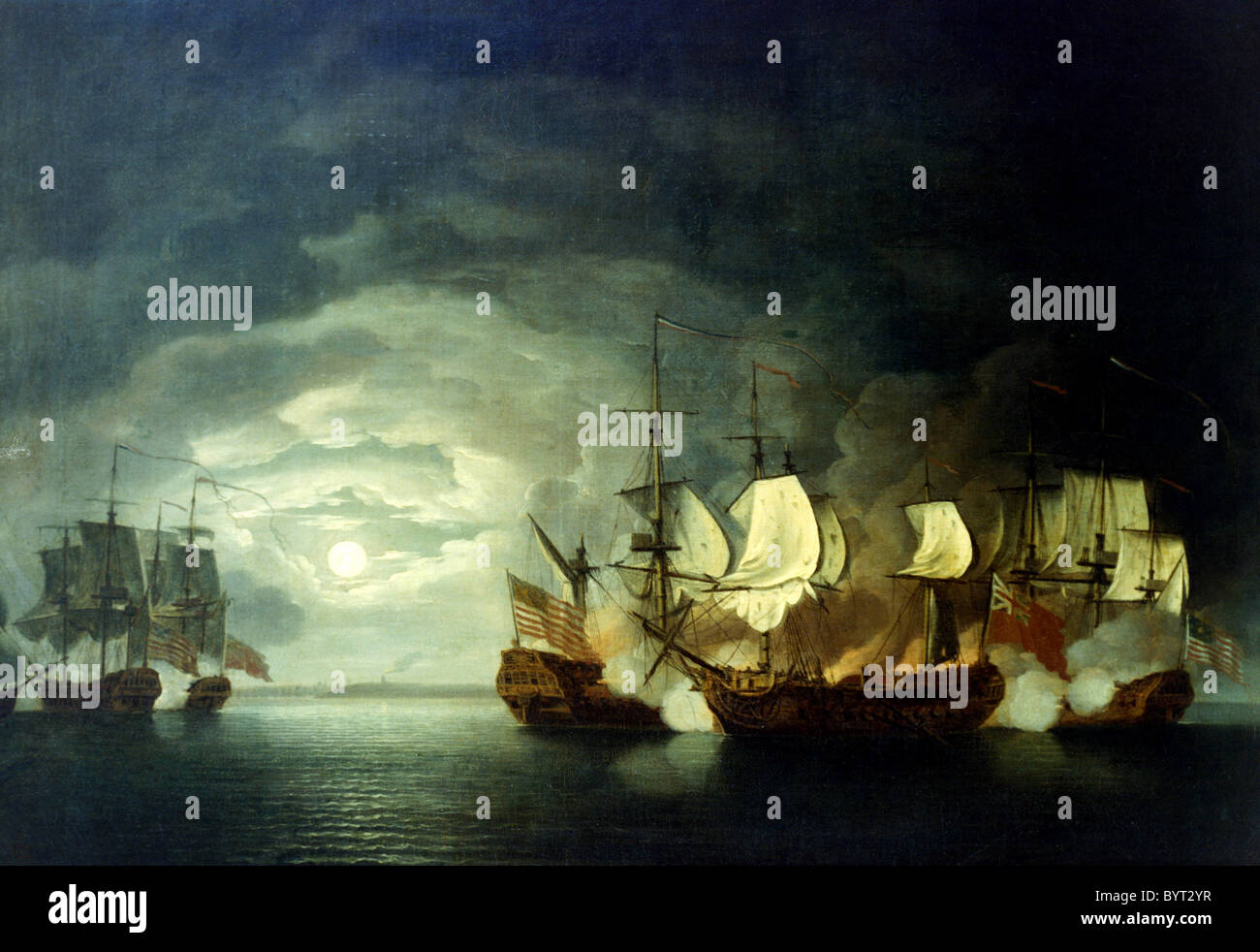 Battle between Continental Ship Bonhomme Richard and HMS Serapis, 23 September 1779. Stock Photo