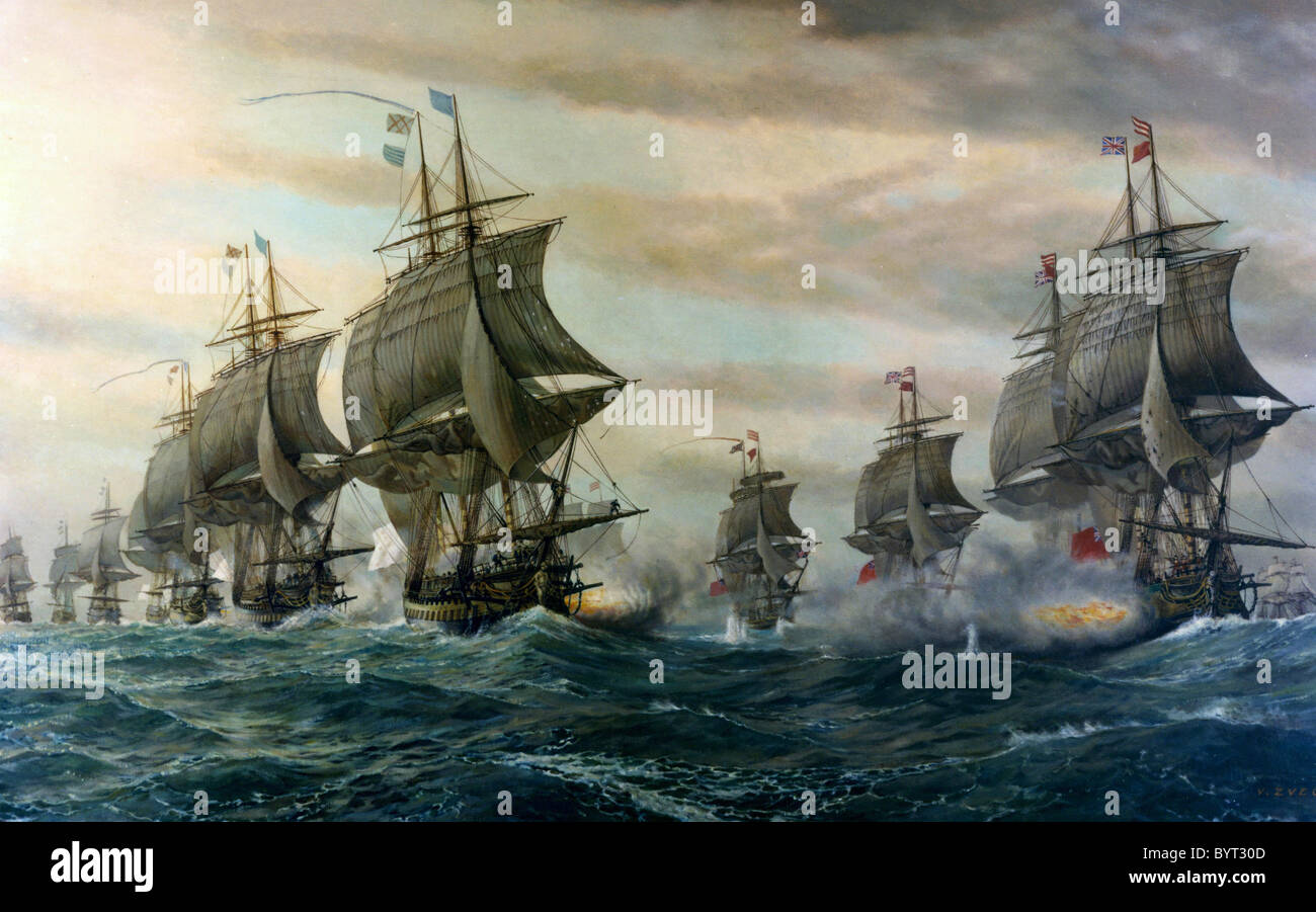 French and British fleets in line of battle off the Virginia Capes, 5 September 1781 Stock Photo