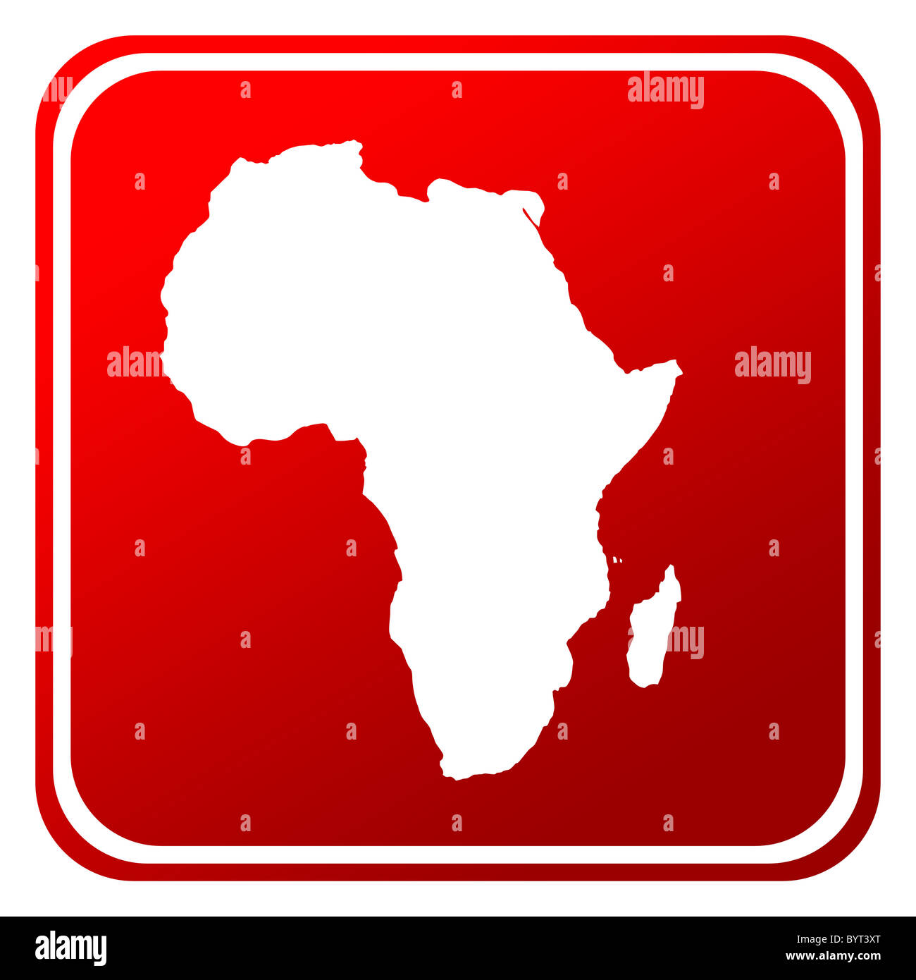 Red Africa map button isolated on white background. Stock Photo