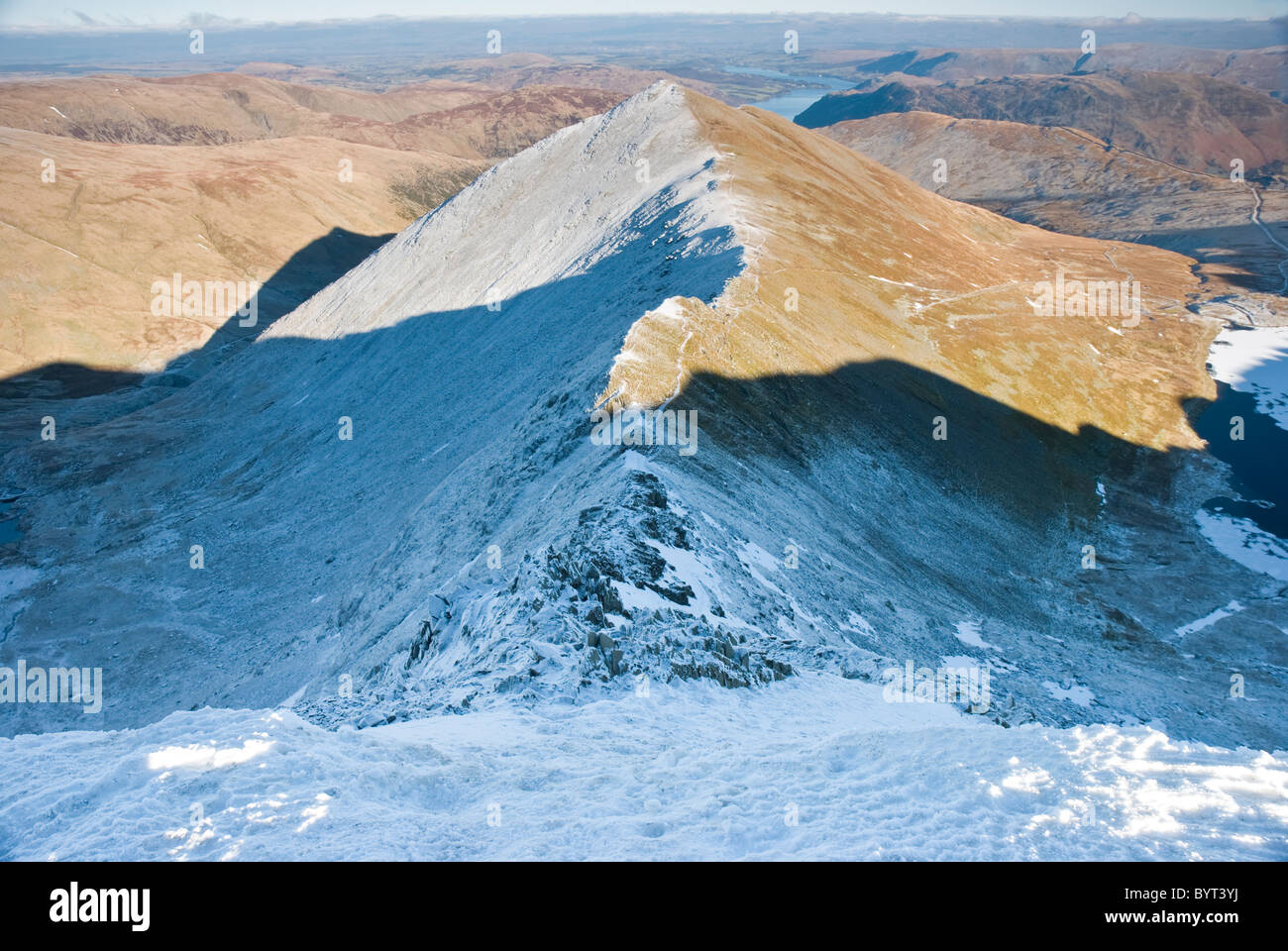 Swirral Edge on Helvellyn in winter, Lake District, Cumbria Stock Photo