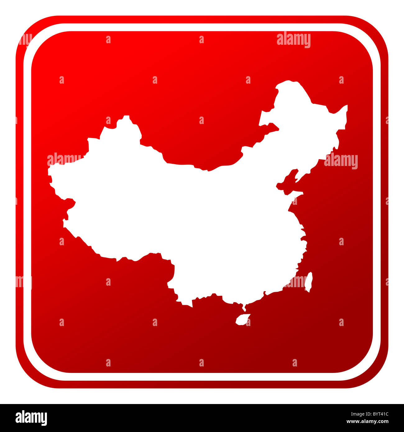 Red China map button isolated on white background. Stock Photo