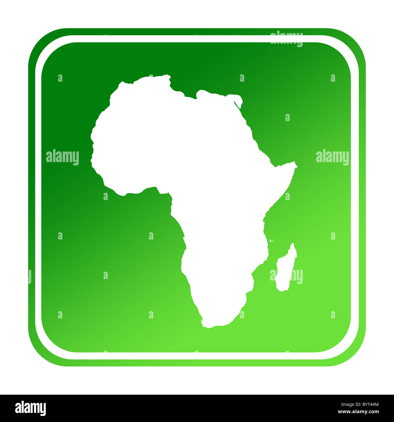 African continent map button in gradient green; isolated on white background with clipping path. Stock Photo