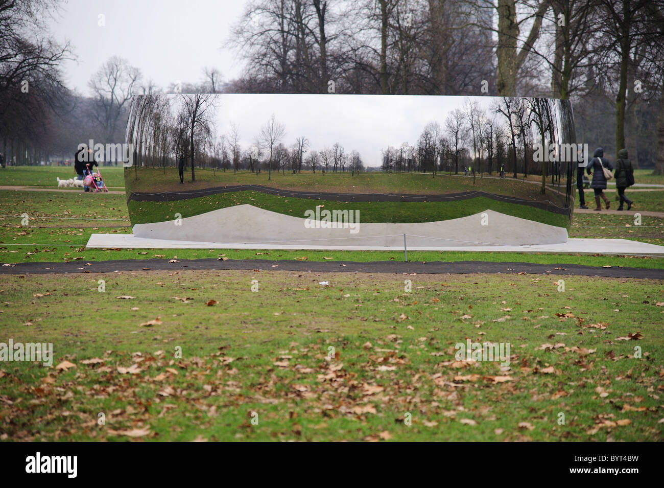 Anish Kapoor exhibition 'Turning the World Upside Down' in Kensington Gardens. Stock Photo