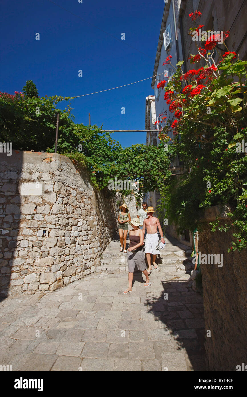 Tourists on the street of old town Dubrovnik in Croatia Stock Photo
