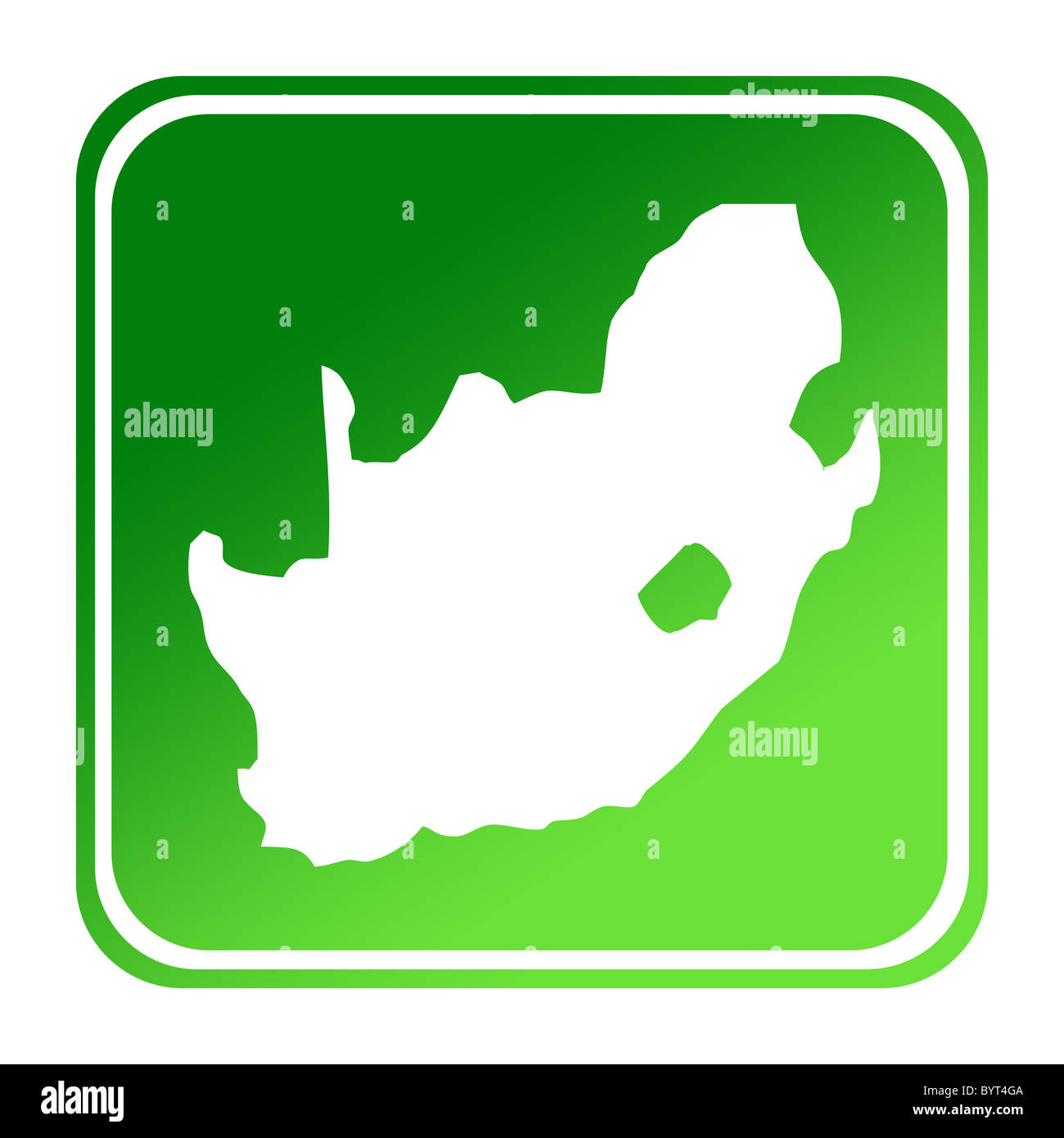 South Africa map button in gradient green; isolated on white background with clipping path. Stock Photo