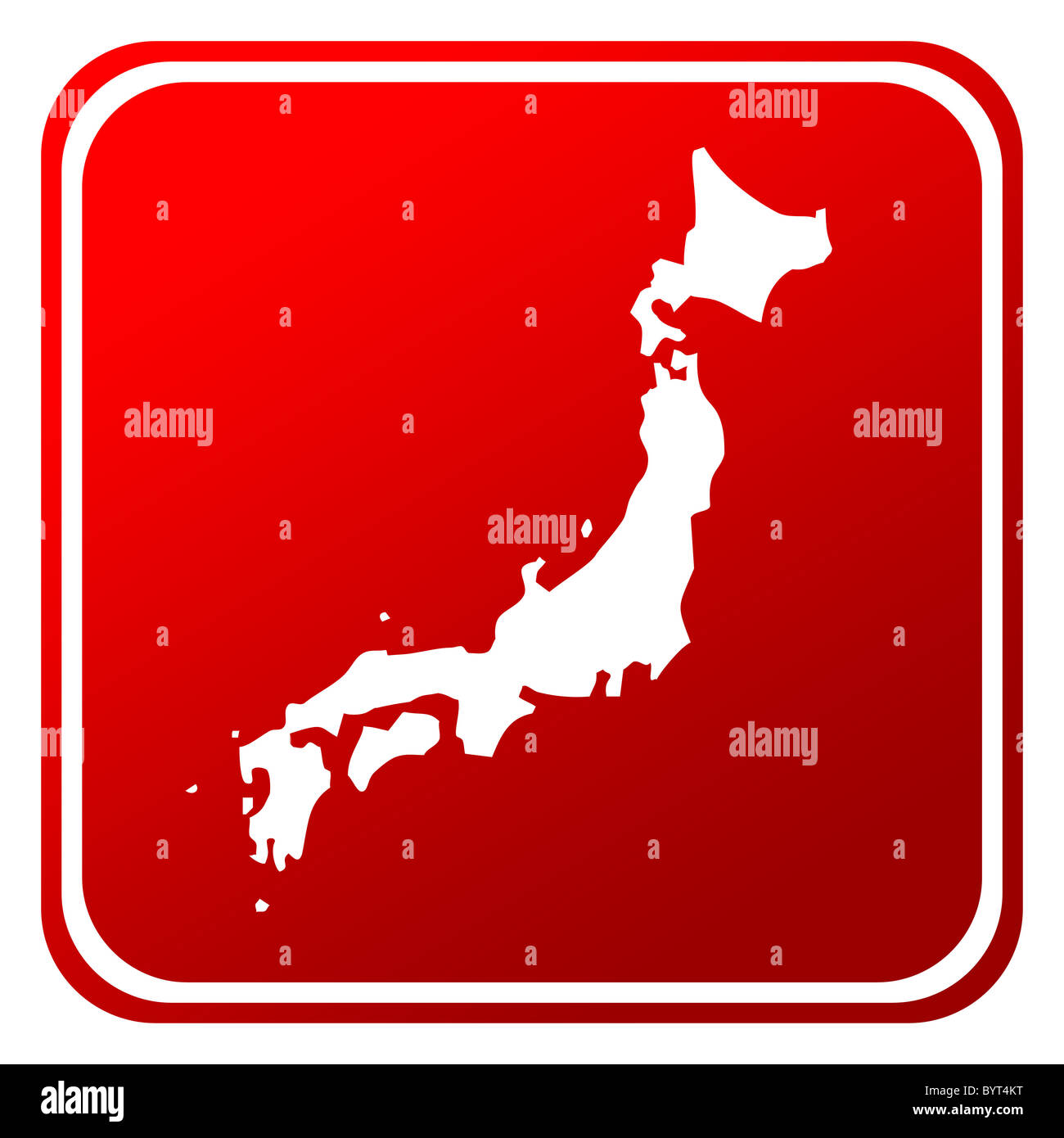 Red Japan map button isolated on white background. Stock Photo