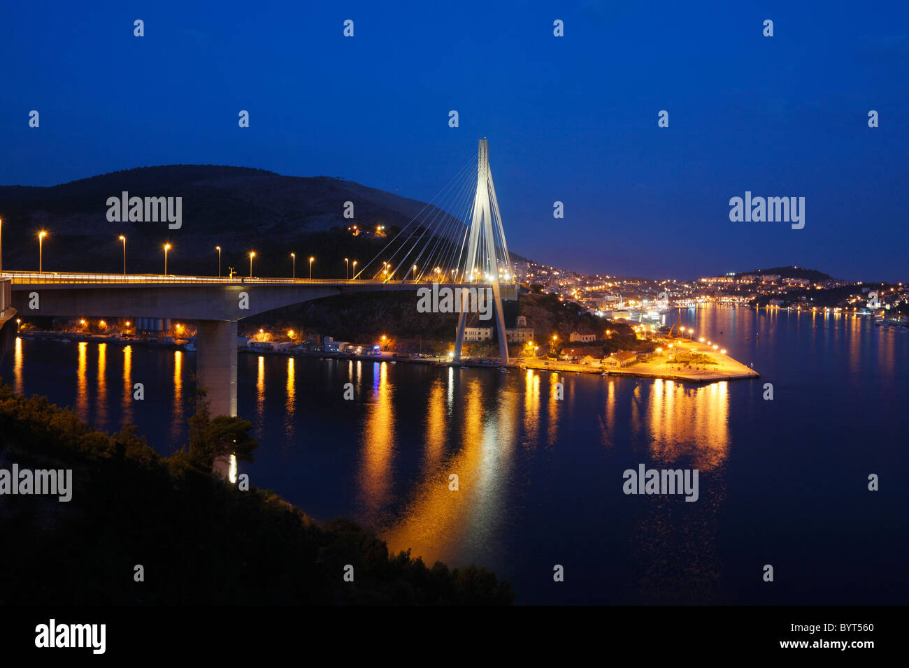 Stay cable bridge across a bay near Dubrovnik, Dalmatian coast
