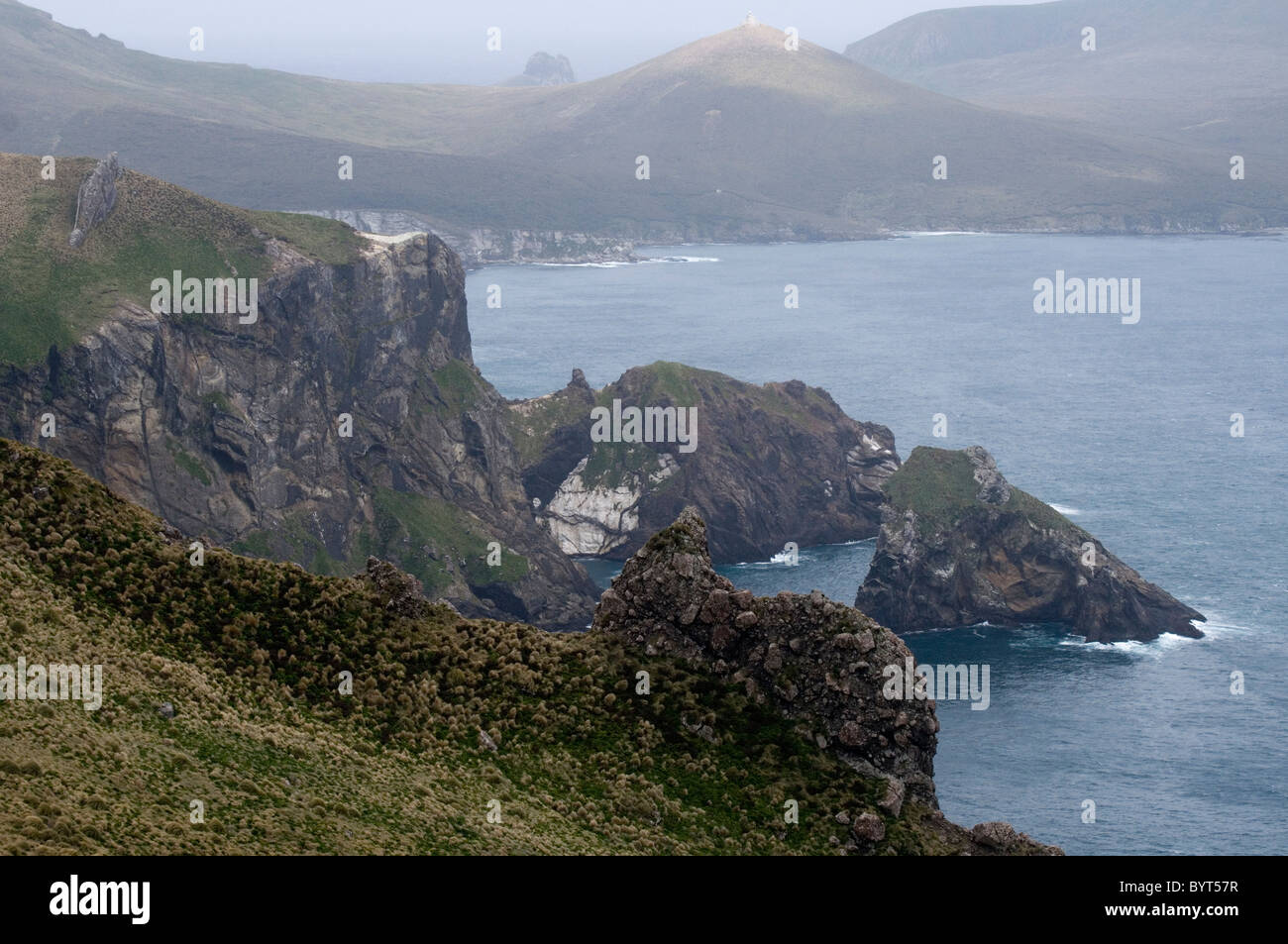 Western coast of subantarctic Campbell Island, New Zealand Stock Photo