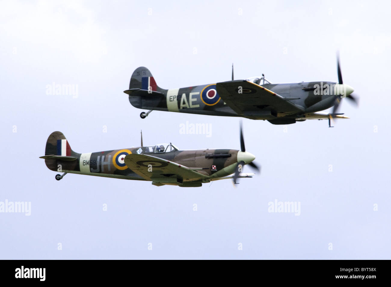 Supermarine Spitfire Mk VB formation flypast at Duxford Flying Legends Airshow Stock Photo