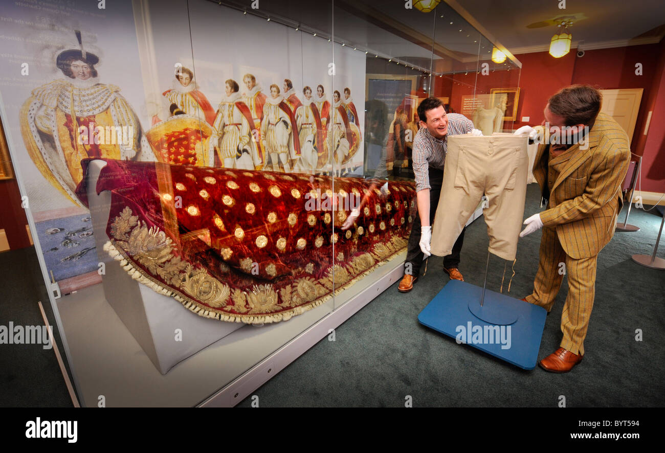 Dress for Excess Regency fashion exhibition opens at Brighton's Royal Pavilion-Curator Martin Pel (l) designer Gresham Blake (r) Stock Photo