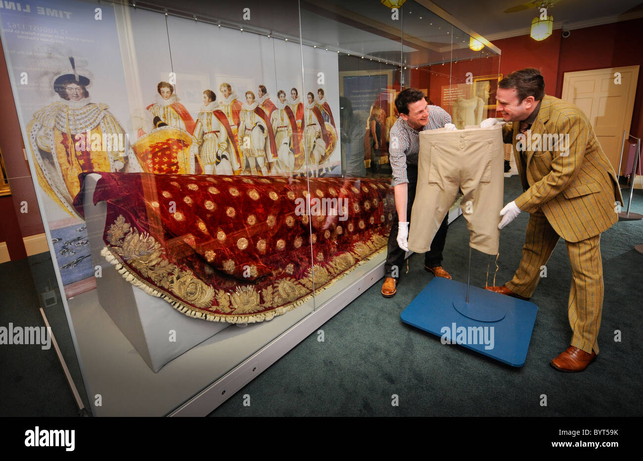 Dress for Excess Regency fashion exhibition opens at Brighton's Royal Pavilion-Curator Martin Pel (l) designer Gresham Blake (r) Stock Photo