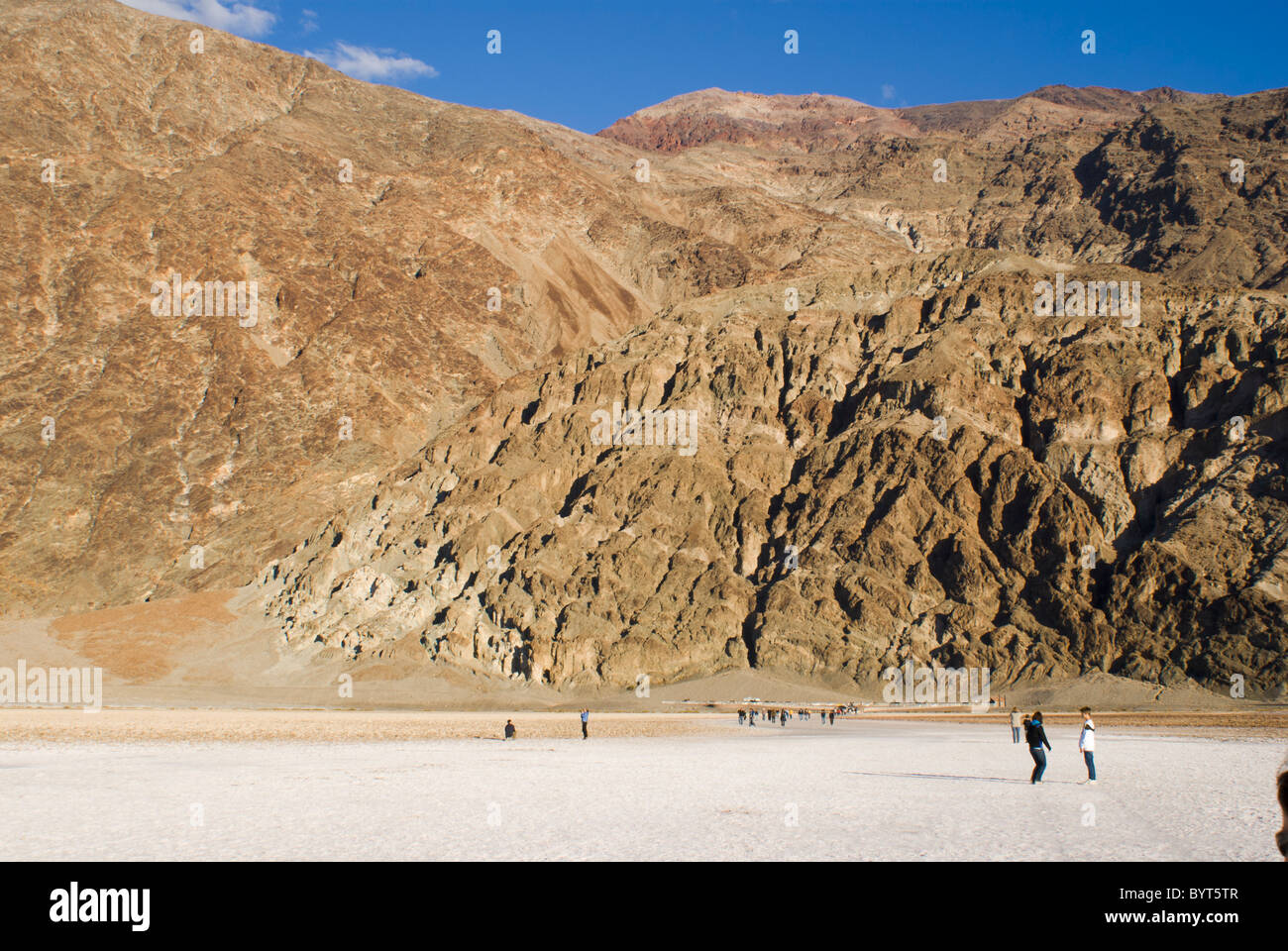 People at Badwater Basin in Death Valley. This is the lowest point in ...
