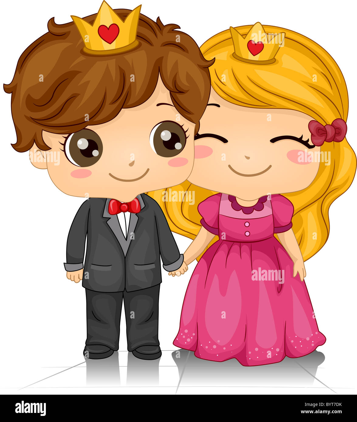 Illustration of a Couple Wearing Crowns on Their Heads Stock Photo