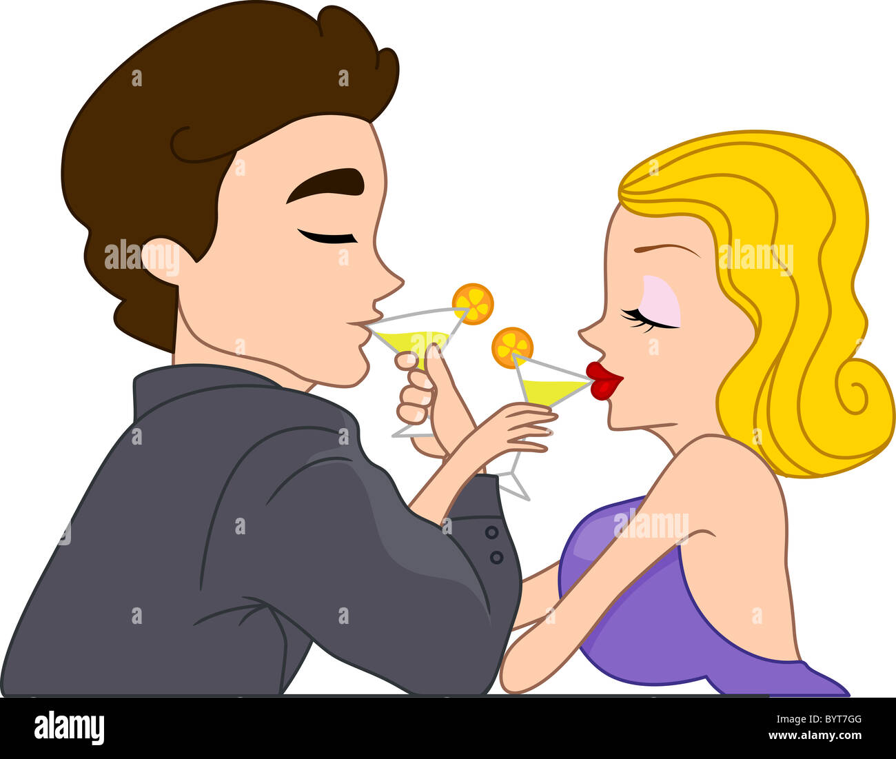 Illustration of a Pinup Couple Drinking with Their Arms Crossed Stock