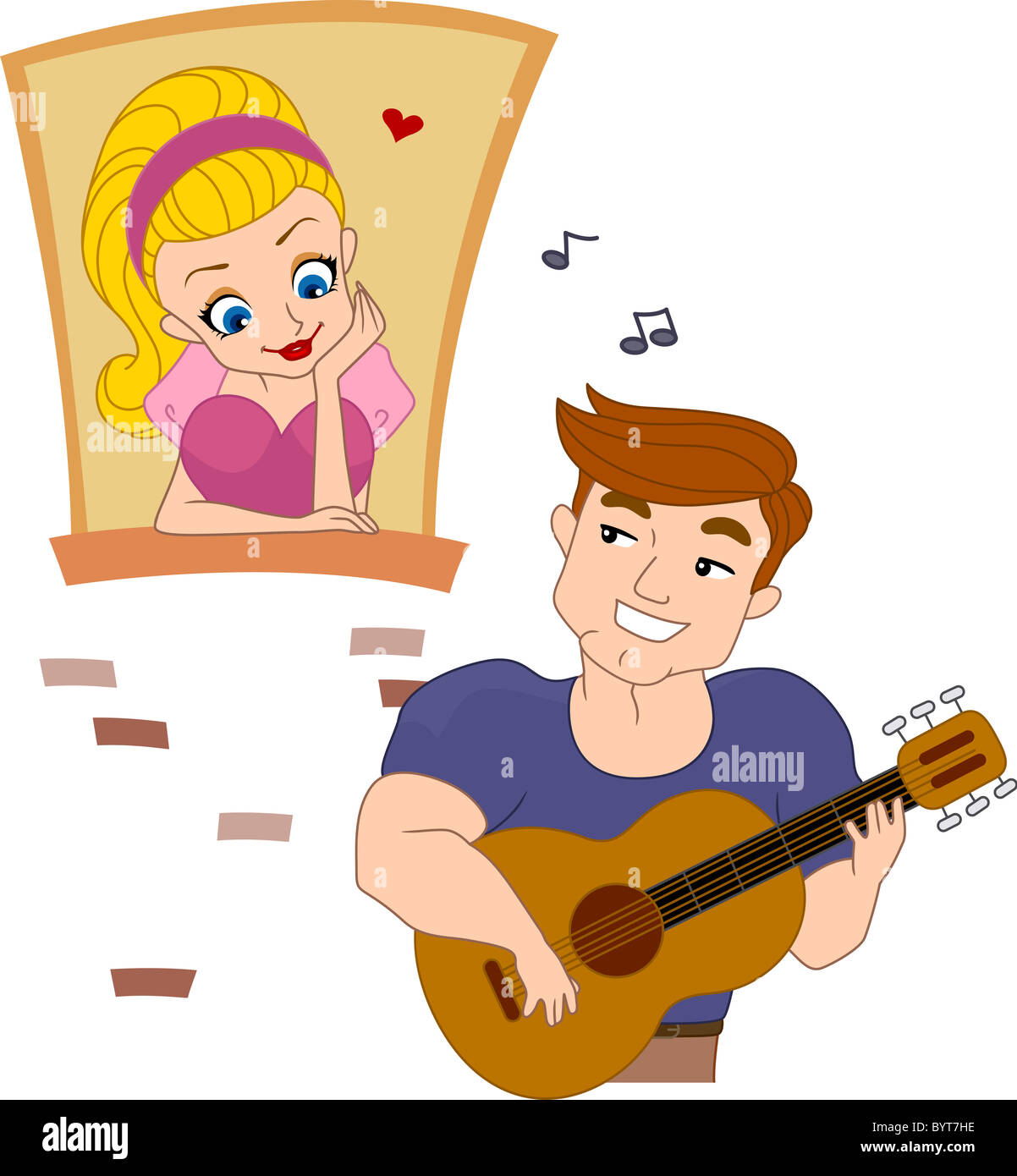 Illustration of a Pinup Guy Serenading a Girl Stock Photo