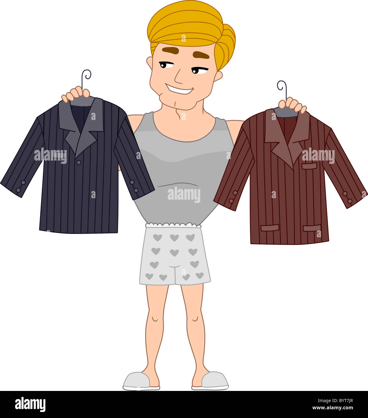 Illustration of a Pinup Guy Choosing Which Coat to Wear Stock Photo