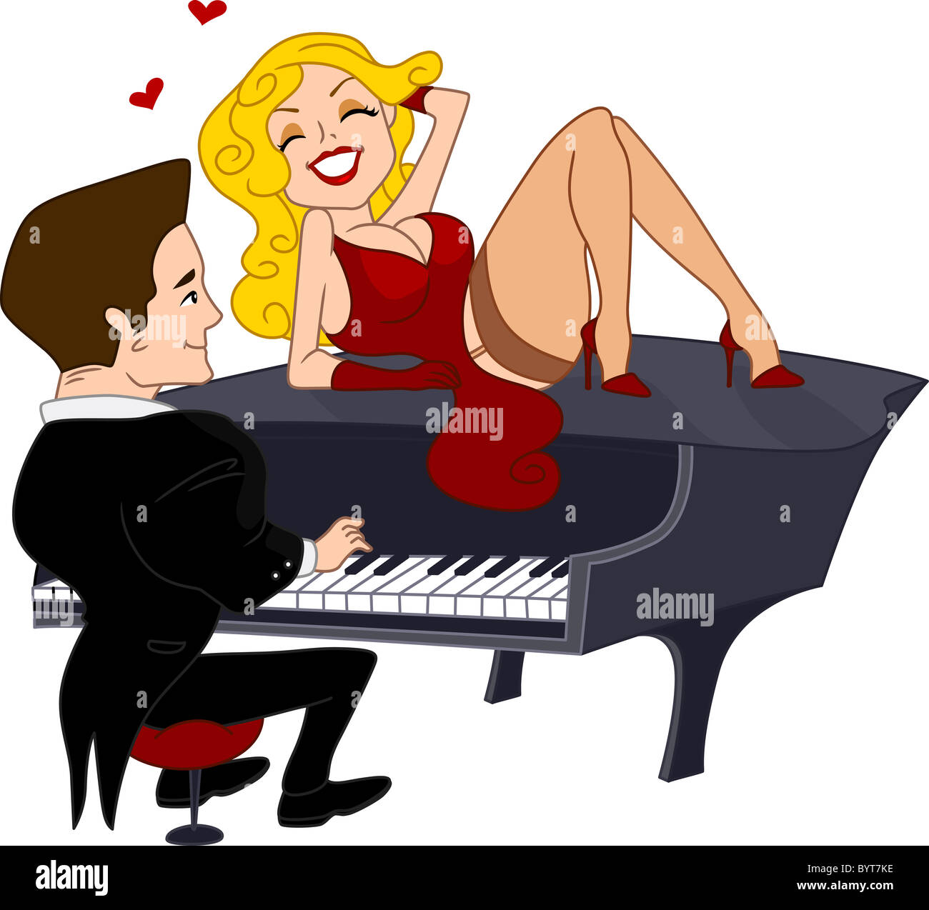 Illustration of a Pinup Girl Lying on Top of a Piano While a Guy Plays  Stock Photo - Alamy