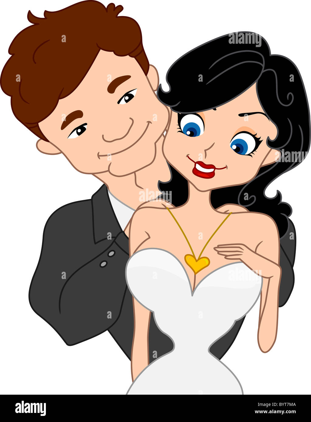 Illustration of a Pinup Guy Putting a Necklace on a Girl Stock Photo