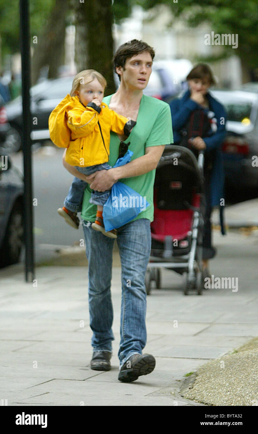 Cillian Murphy goes out with his son to the buy some groceries, wearing an  anorak in case of rainfall London, England Stock Photo - Alamy