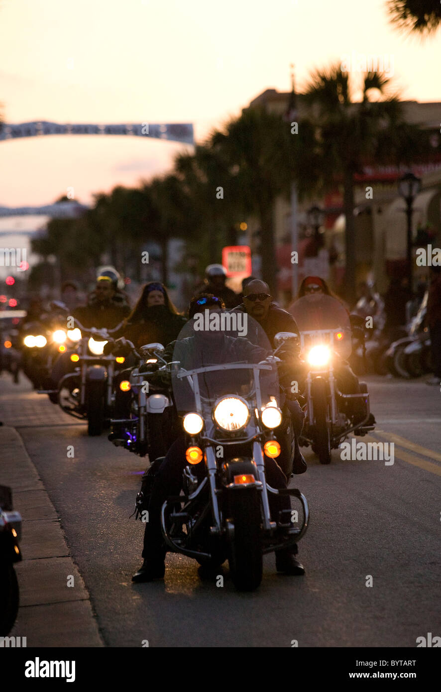 Daytona Bike week. main street at sunset Stock Photo