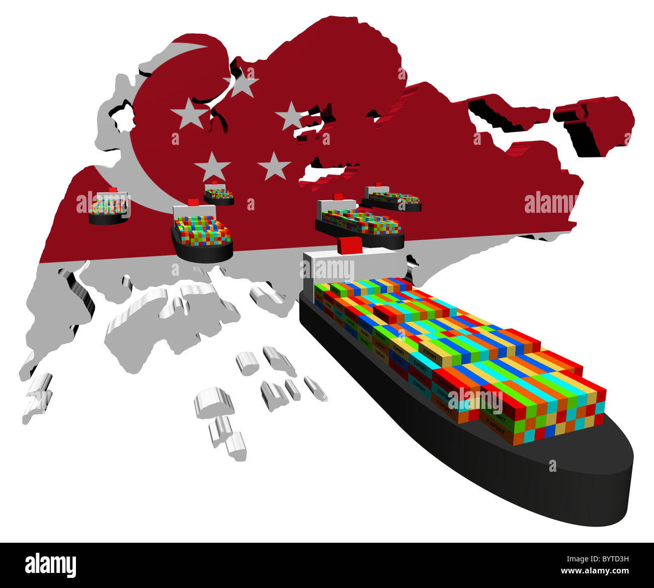 Singapore map flag with container ships illustration Stock Photo - Alamy