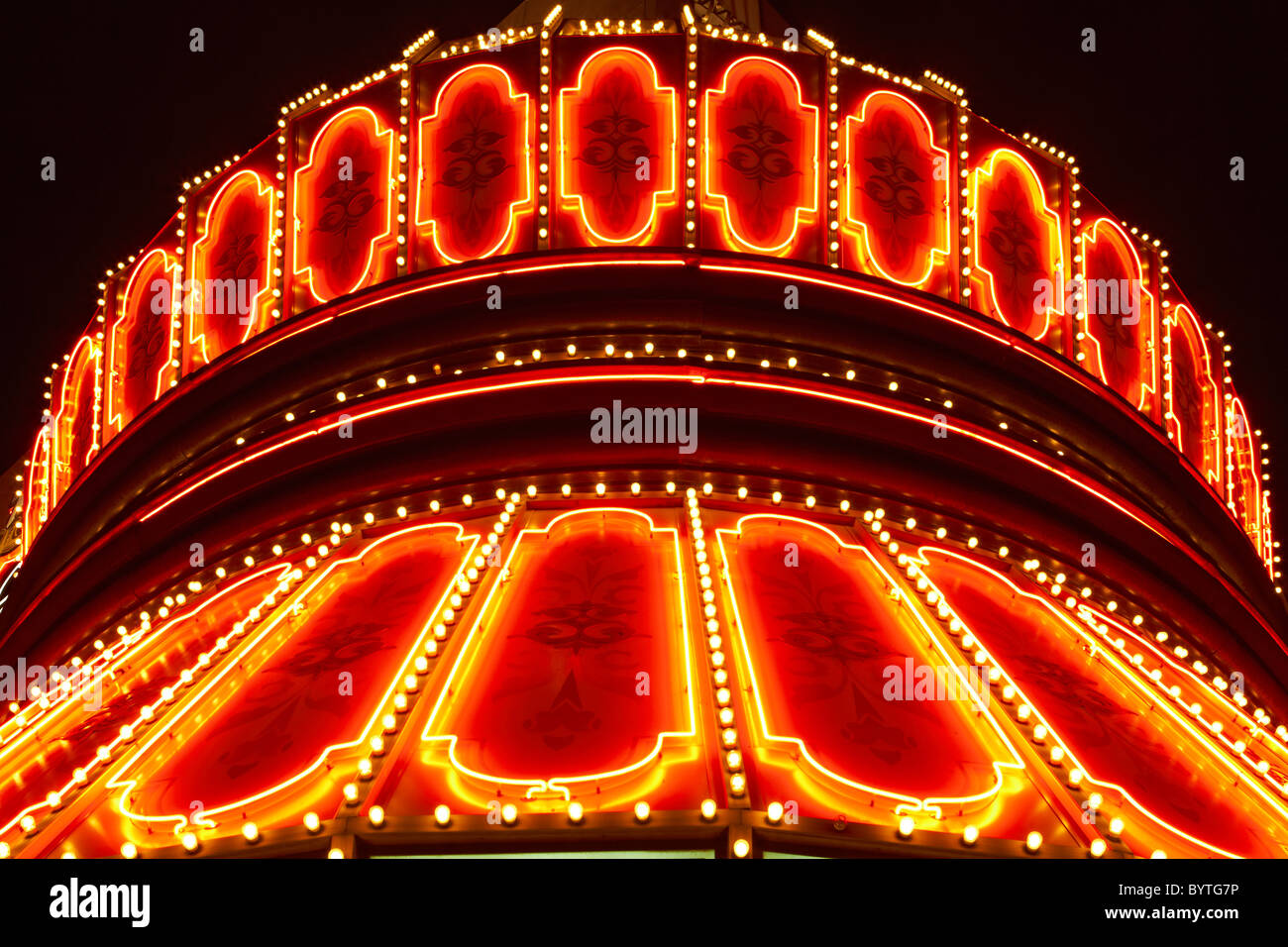 Red neon sign - Hotel Casino Neon Lights - Night Scene - Las Vegas Stock Photo