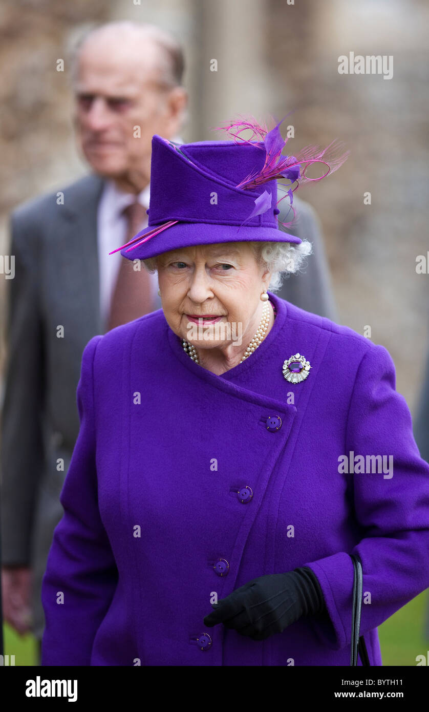 Britain's Queen Elizabeth attends a Sunday service at the parish church in the Norfolk village of West Newton Stock Photo