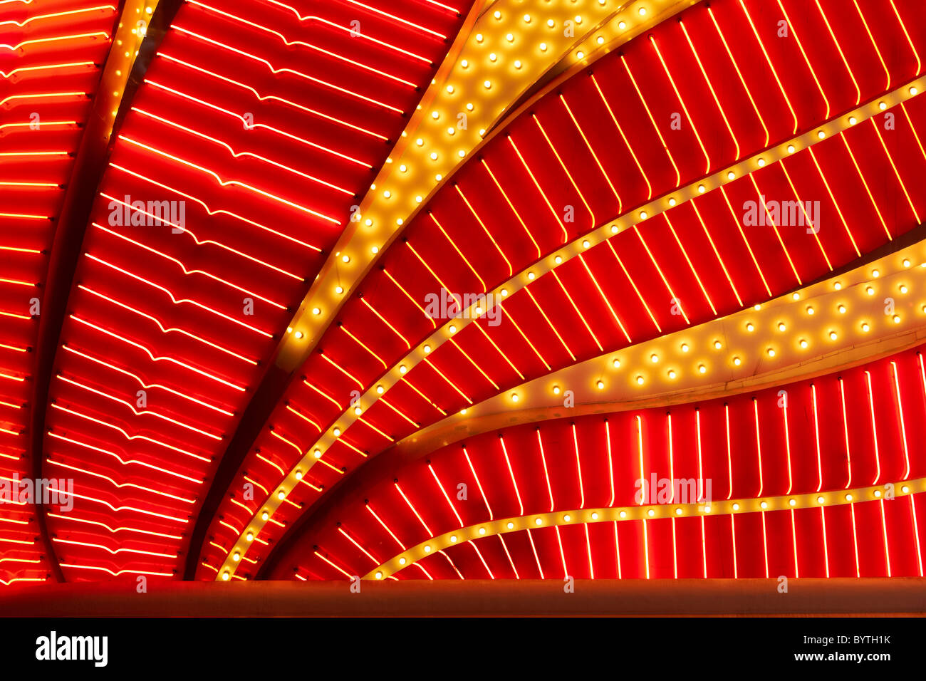 Red yellow neon sign - Flamingo Hotel Casino Neon Lights - Night Scene - Las Vegas Stock Photo