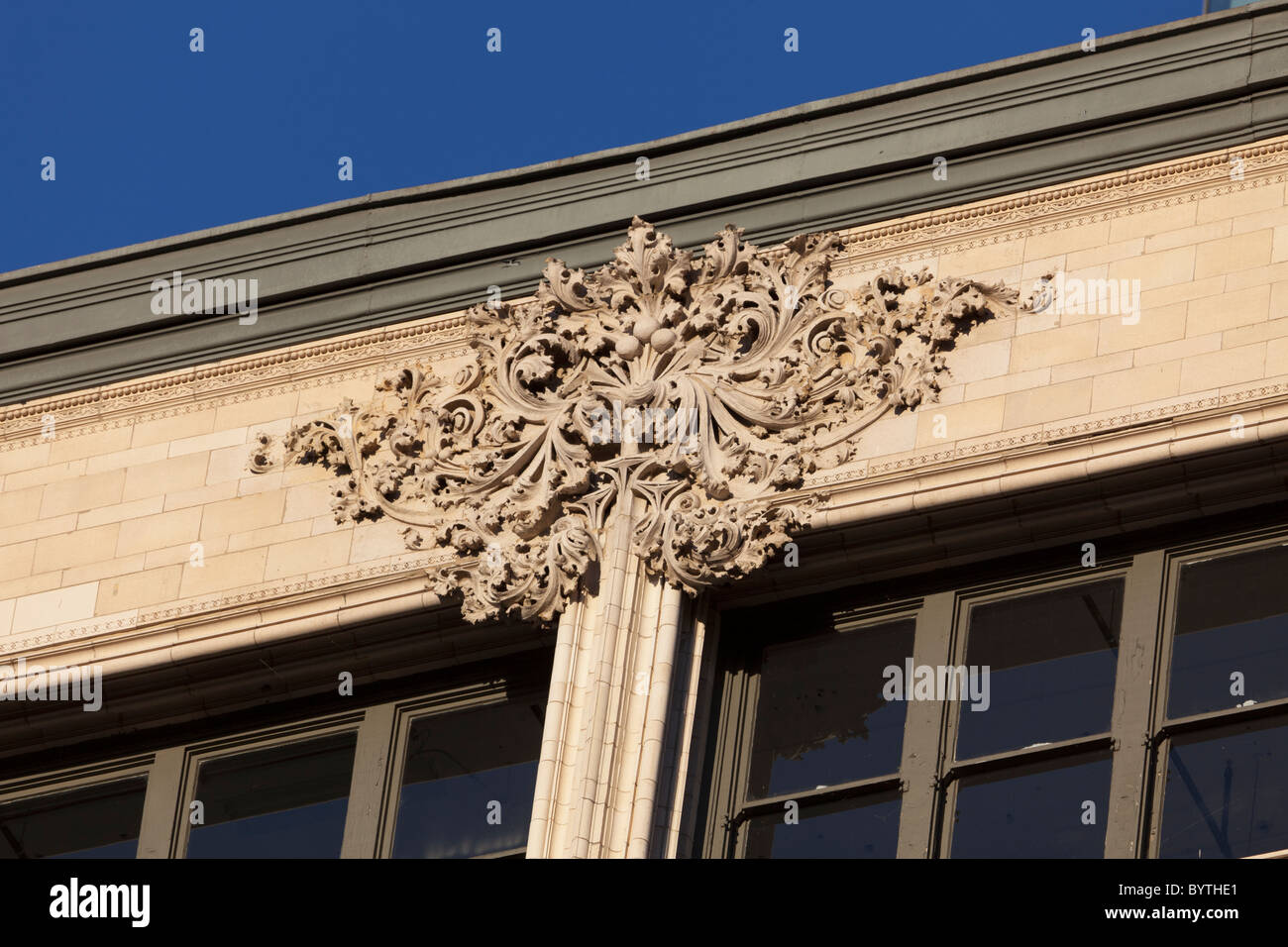 detail of facade, Chicago Athletic Association building, 12 S. Michigan Ave., Chicago, Illinois, USA Stock Photo
