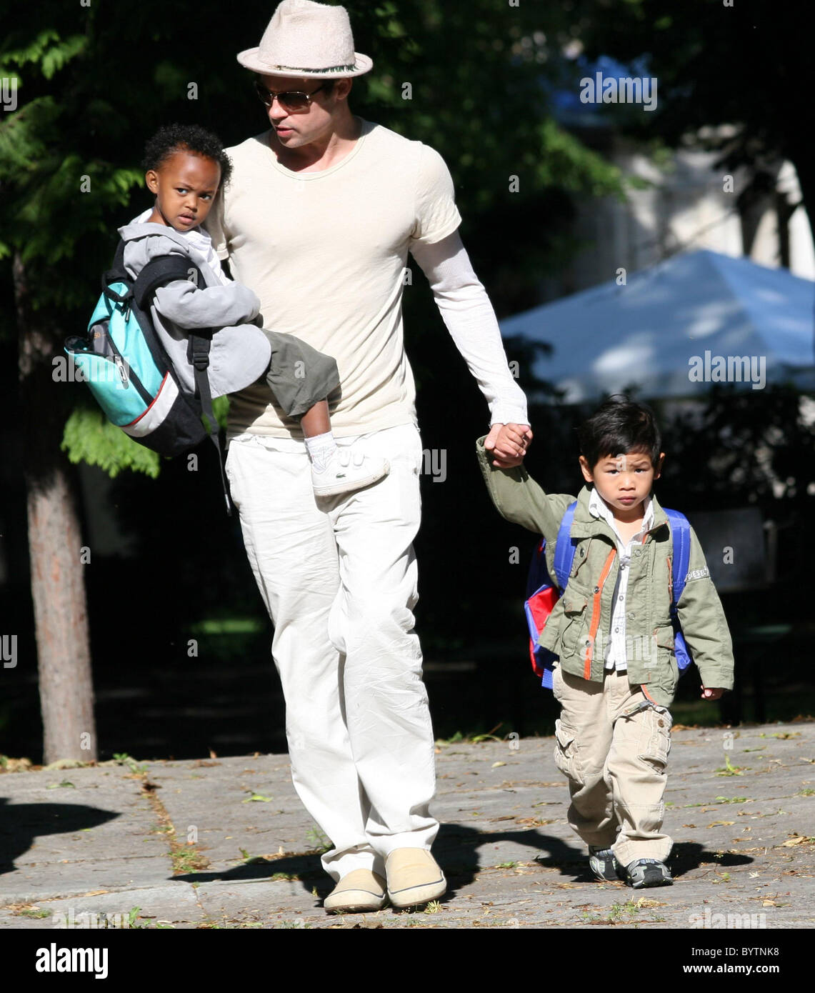 Brad Pitt takes his children Pax Thien and Zahara to kindergarten Prague, Czech Republic - 27.07.06    . Available for Stock Photo