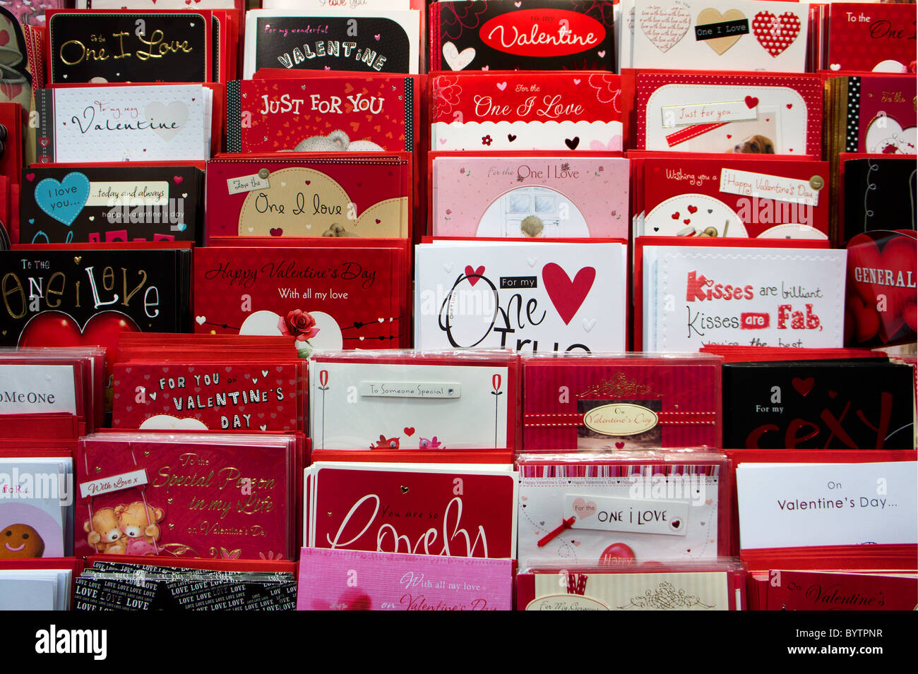 valentines day cards on display in a card shop, UK Stock ...