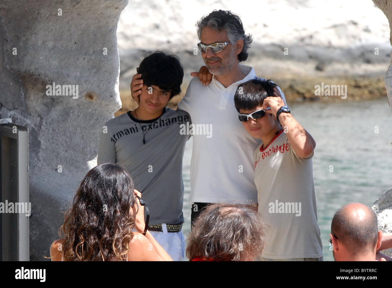 Andrea Bocelli, his new girlfriend Veronica Berti, and his two sons Amos  and Matteo relaxing in Ischia during the Ischia Global Stock Photo - Alamy