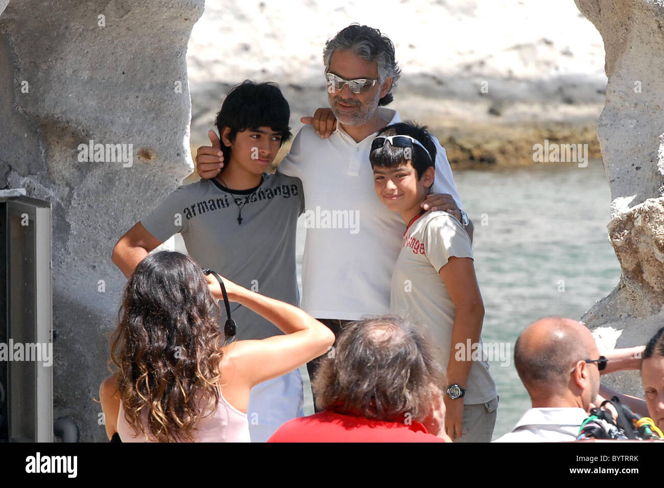 Andrea Bocelli, his new girlfriend Veronica Berti, and his two sons Amos  and Matteo relaxing in Ischia during the Ischia Global Stock Photo - Alamy