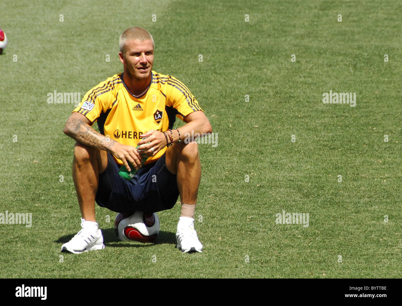 David Beckham at his first practice with LA Galaxy at the Home Depot ...
