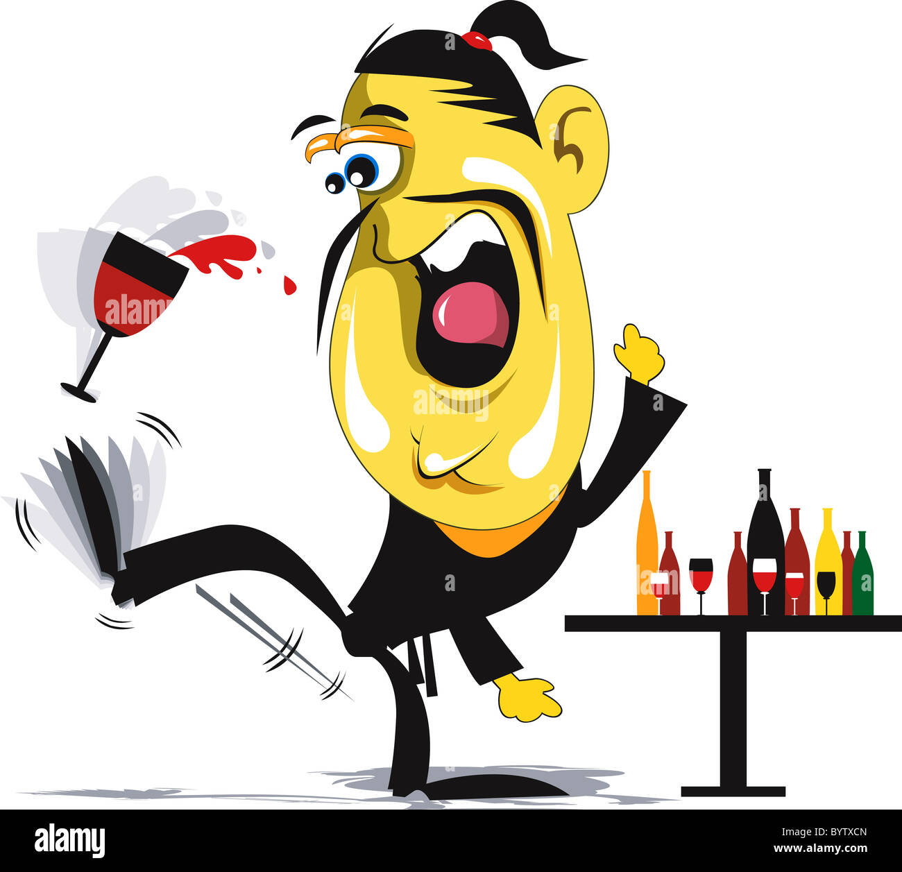 A cartoon man kicking away wine glasses Stock Photo - Alamy