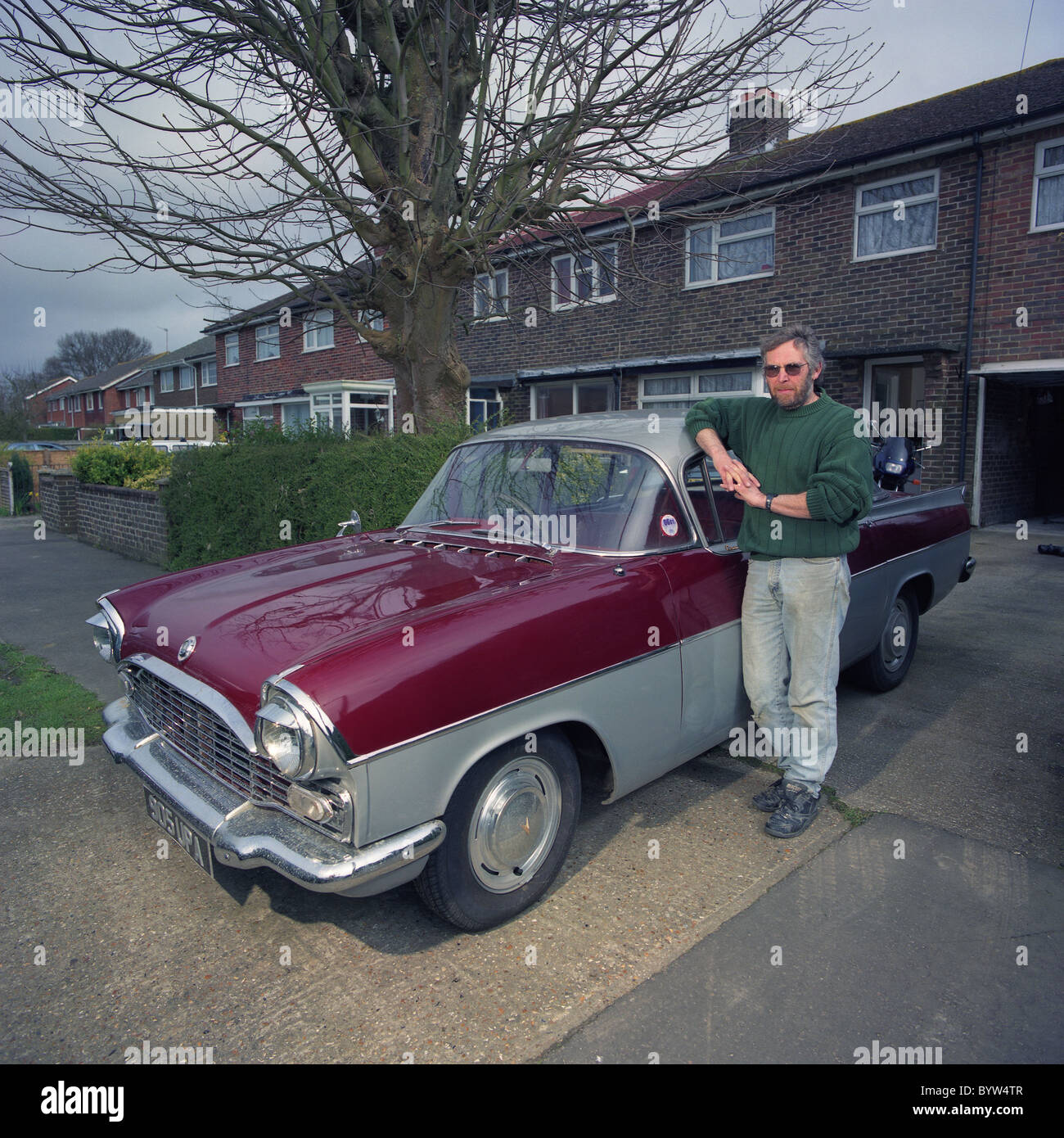 1960s Vauxhall Cresta and owner, Yapton, West Sussex, UK Stock Photo