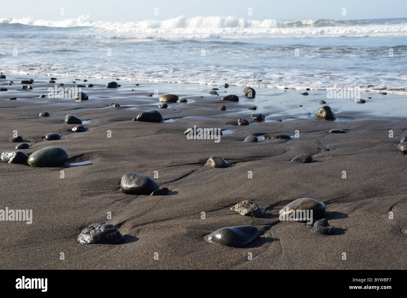 black sand beach Teneriffa, Canary Islands, Stock Photo