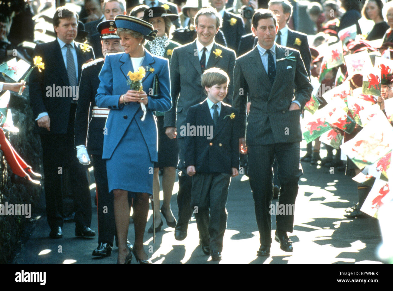 HRH Duke of Cambridge with his mother and father TRH Prince and Princess of Wales in St David's Wales. Stock Photo