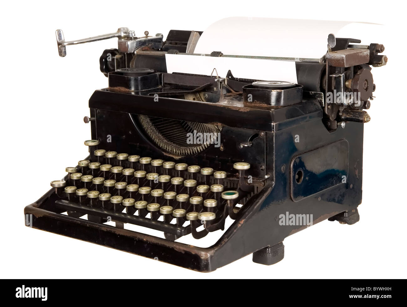 Old antique white typewriter with black keys Stock Photo