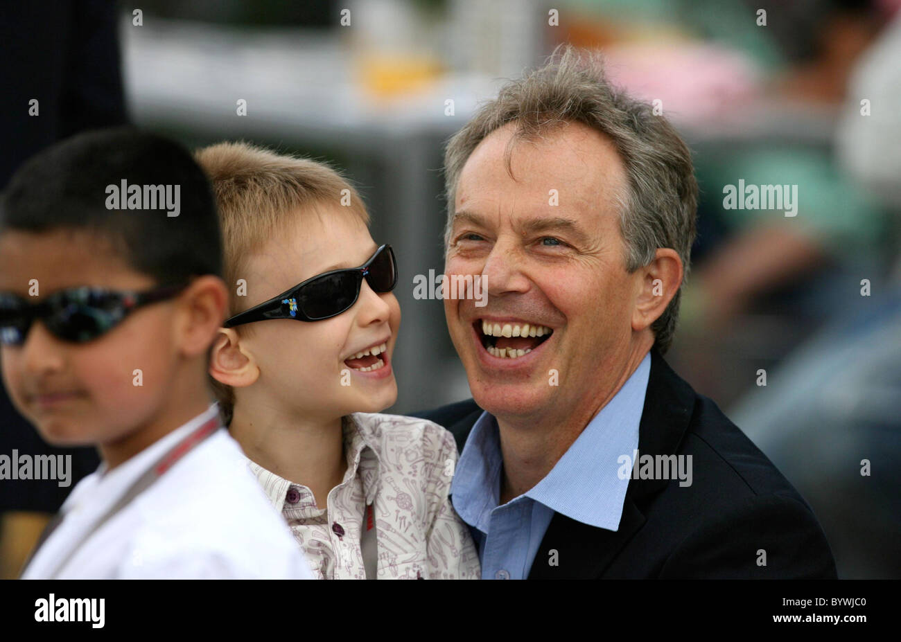 Tony Blair looking relaxed as he watches the annual Red Bull Air Race