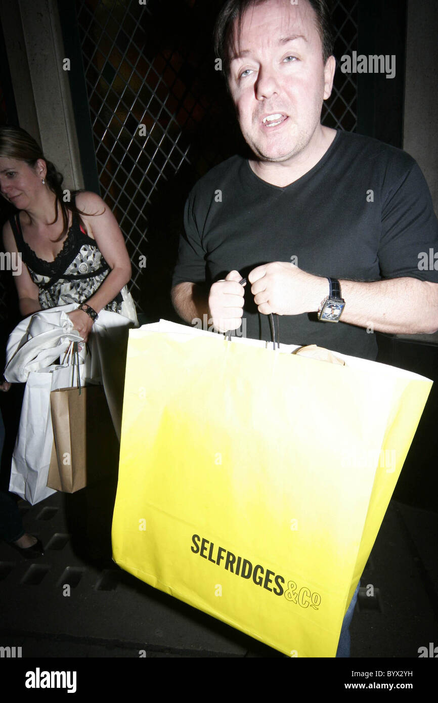Ricky Gervais leaving The Ivy restaurant after celebrating his 46th