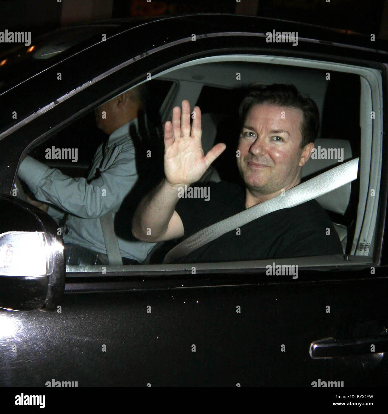 Ricky Gervais leaving The Ivy restaurant after celebrating his 46th
