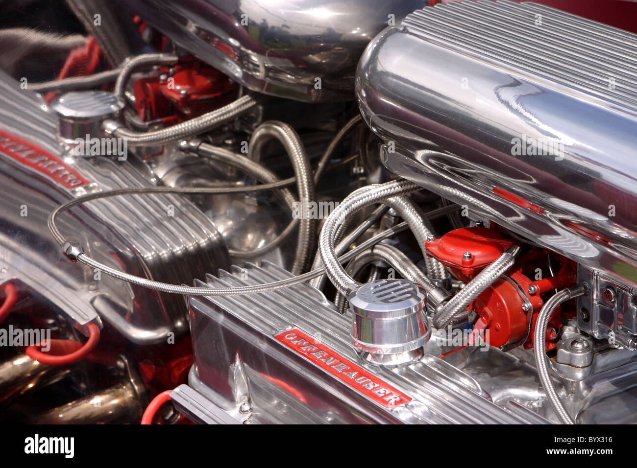 Polished hotrod engine Stock Photo